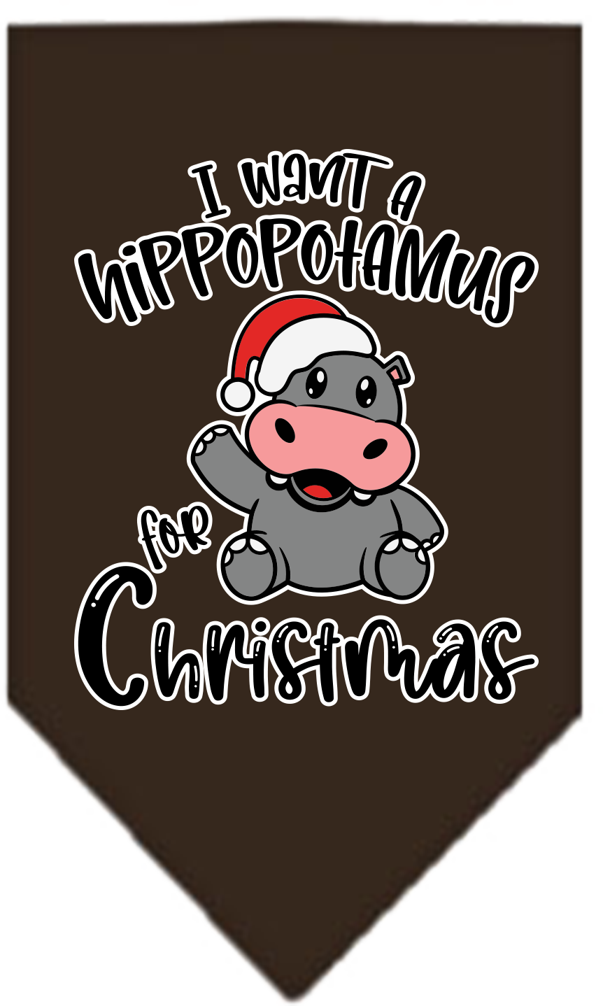 Hippo for Christmas Screen Print Bandana Cocoa Size Large